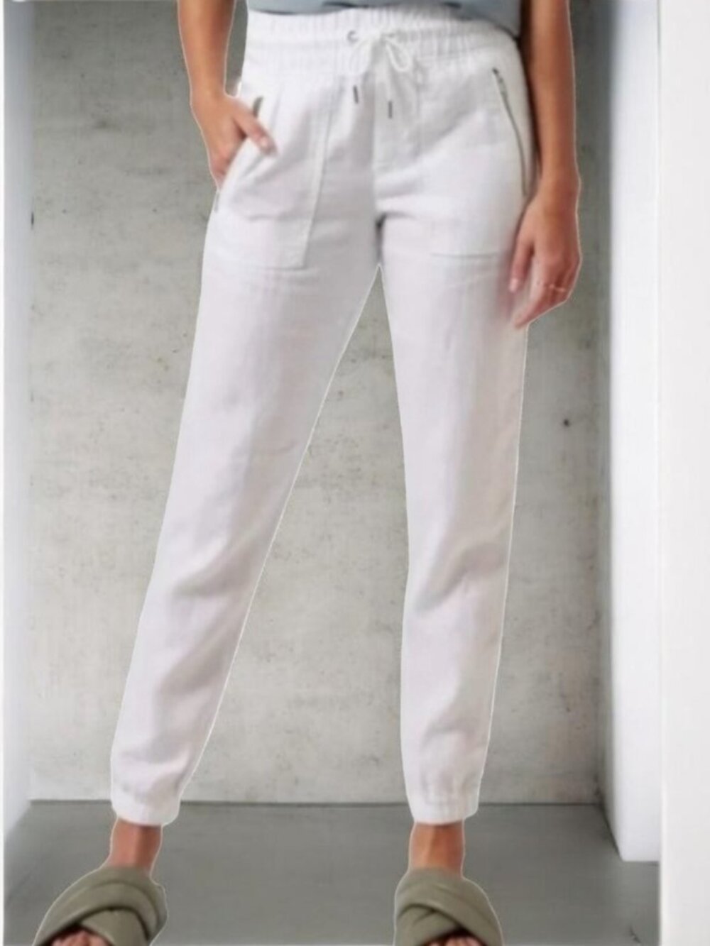 NWOT ATHLETA (10) CABO LINEN JOGGER Pull-On White Summer Pants